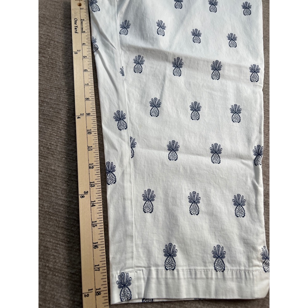 Talbots Perfect Skimmer Pants 14P White Navy Blue Pineapple Embroidered Petite - Picture 6 of 6